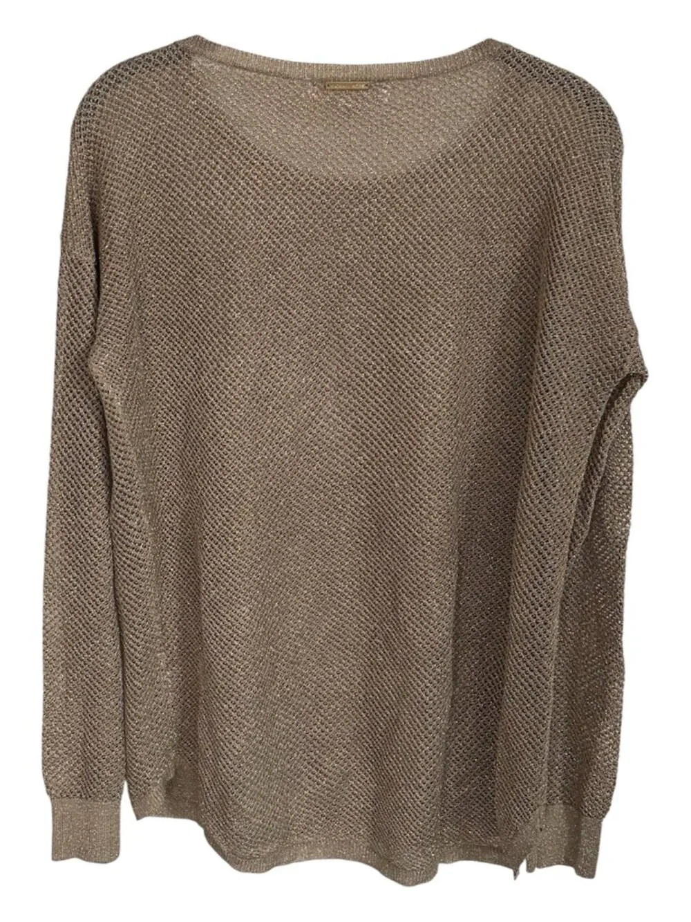 MICHAEL Michael Kors Metallic Gold Mesh Beach Cover-Up Long Top High-Low Sz M